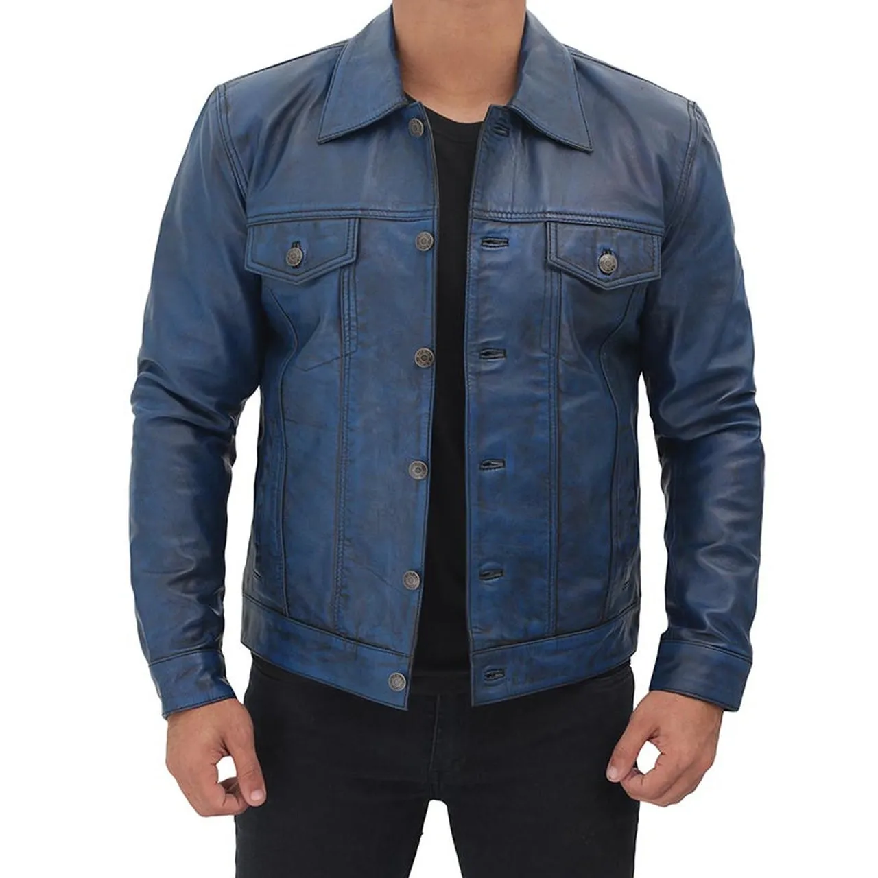 Blue Leather Jacket For Men