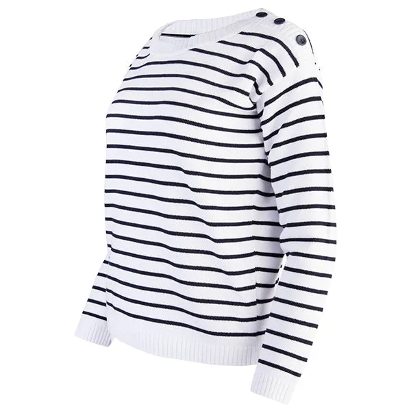 Boatneck Pullover in White/Navy Stripe