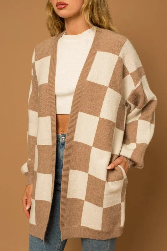 Bohemian Checker Graphic Sweater Cardigan