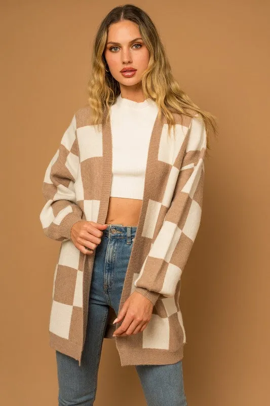 Bohemian Checker Graphic Sweater Cardigan