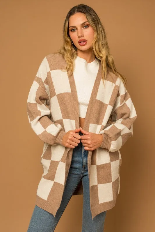 Bohemian Checker Graphic Sweater Cardigan