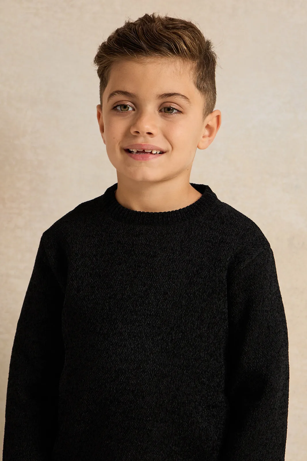 Boys Black Plain Pullover