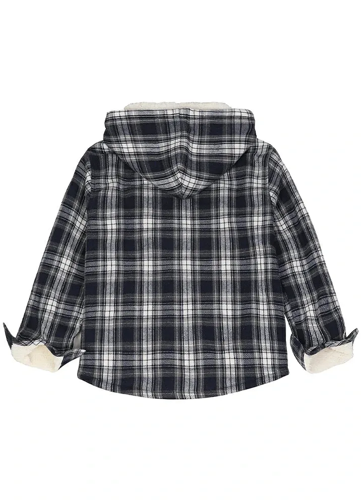 Boys Sherpa Lined Flannel Plaid Shirt Jacket,Hooded Flannel Jacket Kids