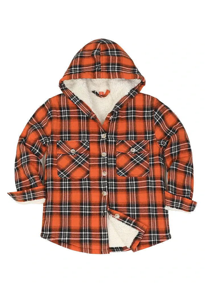 Boys Sherpa Lined Flannel Plaid Shirt Jacket,Hooded Flannel Jacket Kids