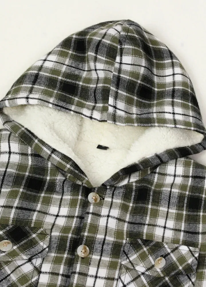 Boys Sherpa Lined Flannel Plaid Shirt Jacket,Hooded Flannel Jacket Kids