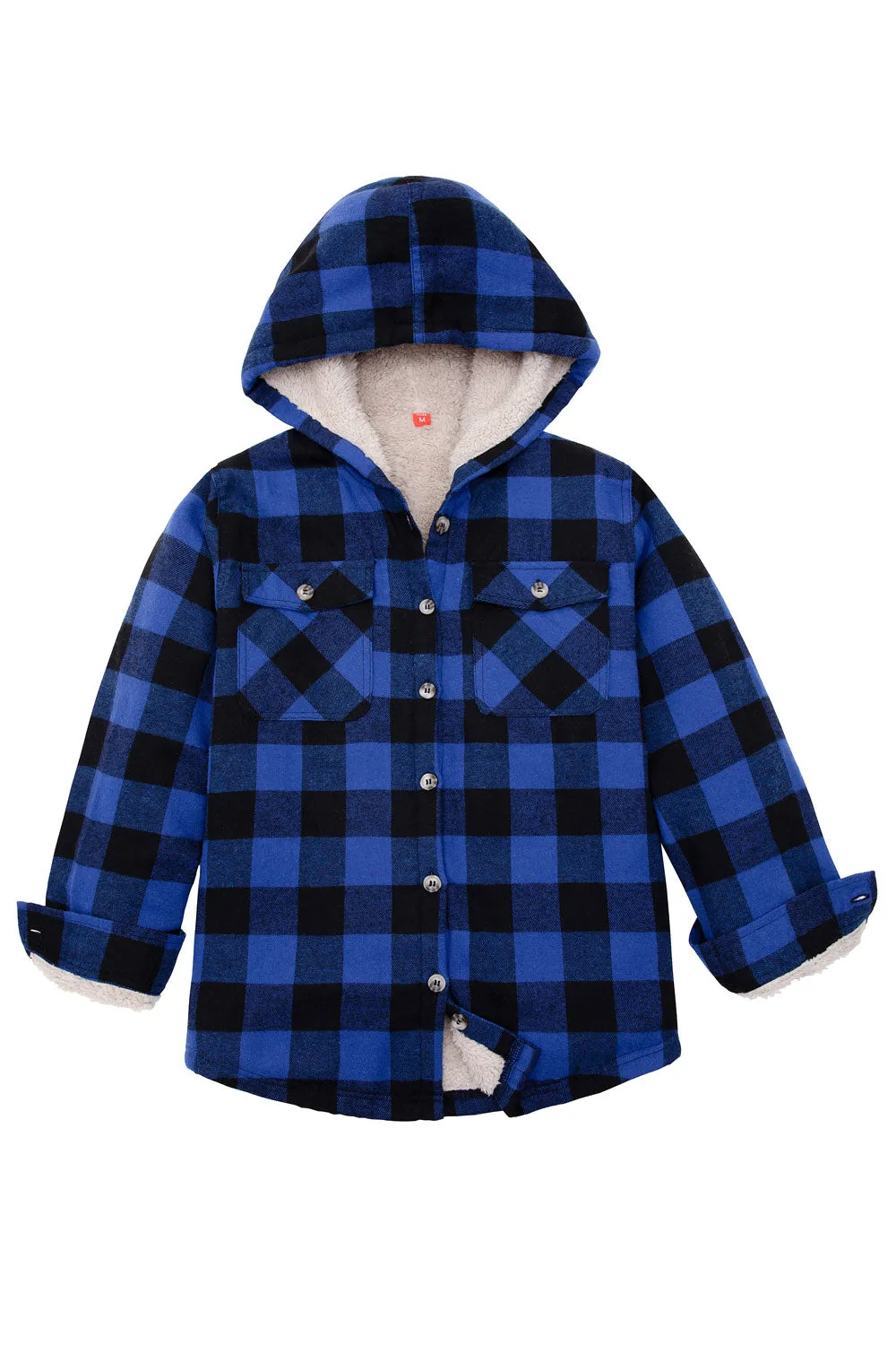 Boys Sherpa Lined Flannel Plaid Shirt Jacket,Hooded Flannel Jacket Kids