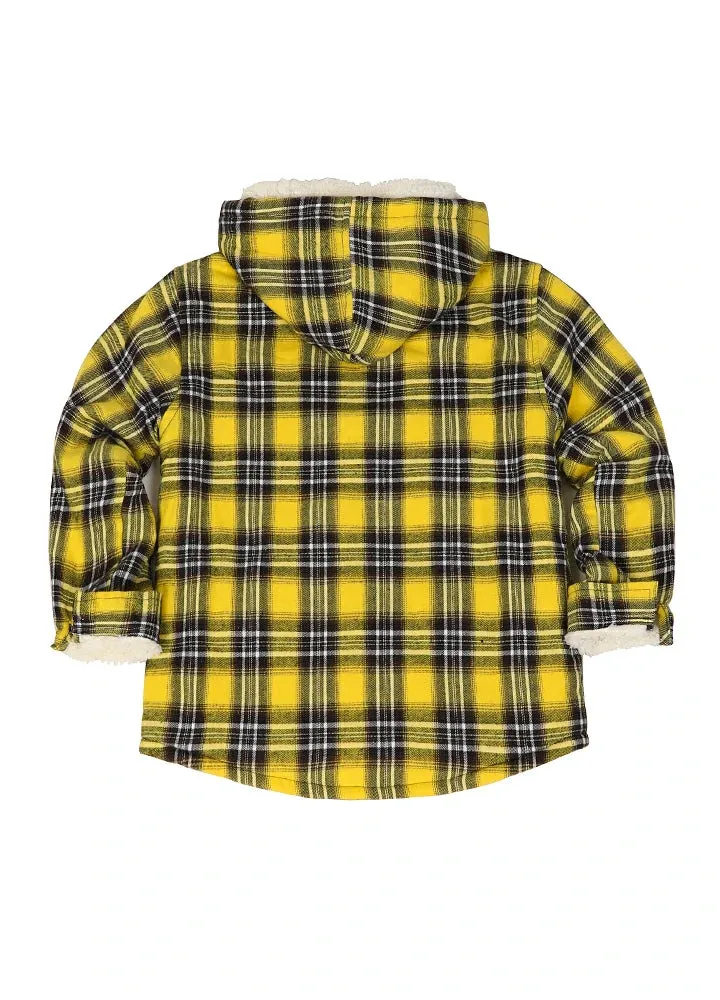 Boys Sherpa Lined Flannel Plaid Shirt Jacket,Hooded Flannel Jacket Kids