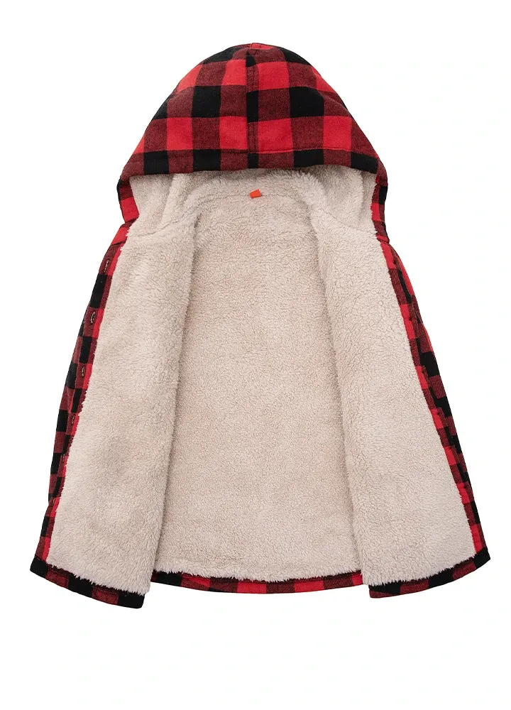 Boys Sherpa Lined Flannel Plaid Shirt Jacket,Hooded Flannel Jacket Kids