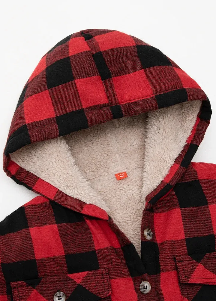 Boys Sherpa Lined Flannel Plaid Shirt Jacket,Hooded Flannel Jacket Kids