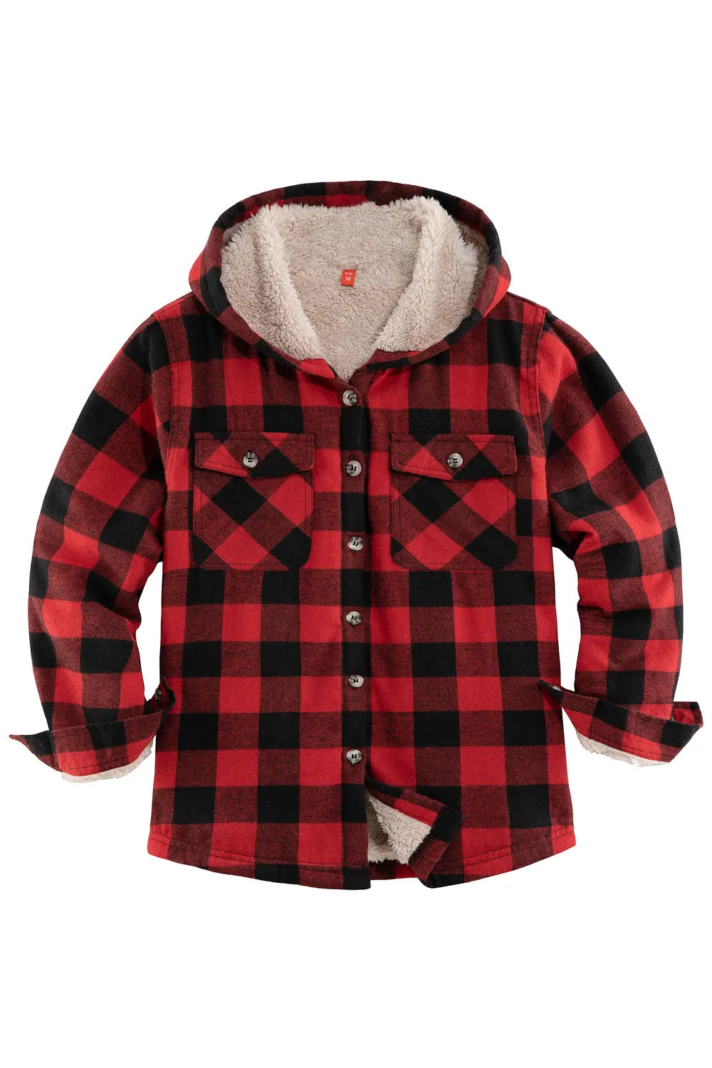 Boys Sherpa Lined Flannel Plaid Shirt Jacket,Hooded Flannel Jacket Kids