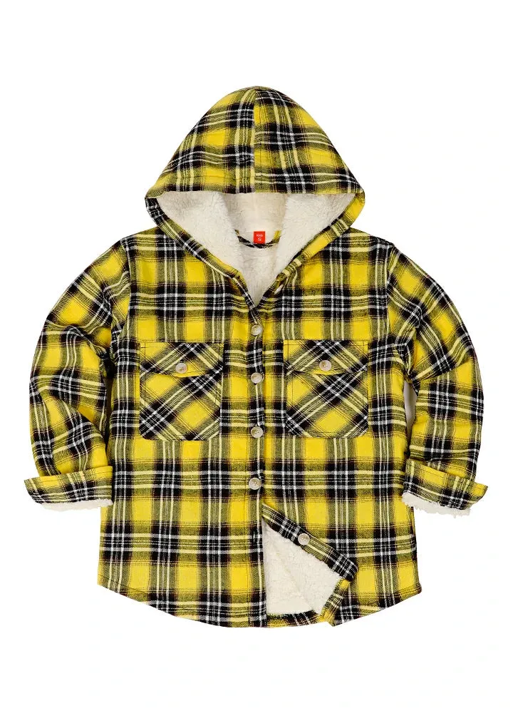 Boys Sherpa Lined Flannel Plaid Shirt Jacket,Hooded Flannel Jacket Kids