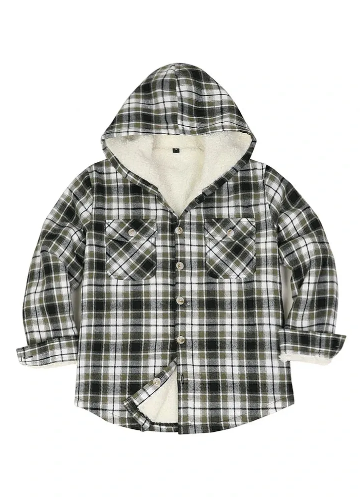 Boys Sherpa Lined Flannel Plaid Shirt Jacket,Hooded Flannel Jacket Kids