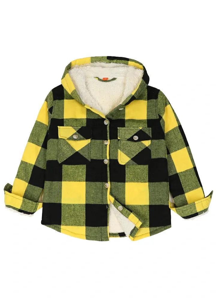 Boys Sherpa Lined Flannel Plaid Shirt Jacket,Hooded Flannel Jacket Kids