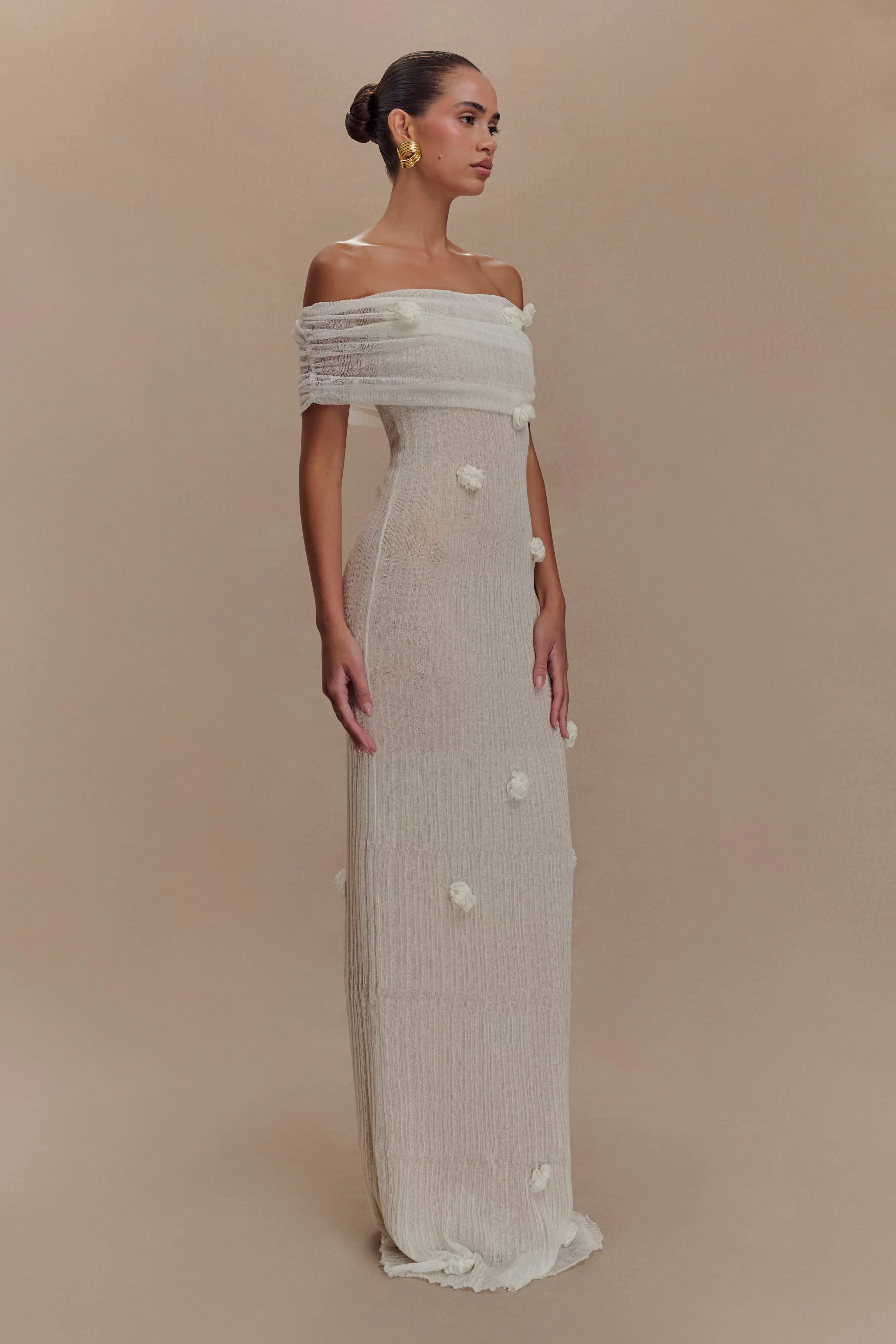 Brynn Orchid Knit Maxi Dress - Ivory