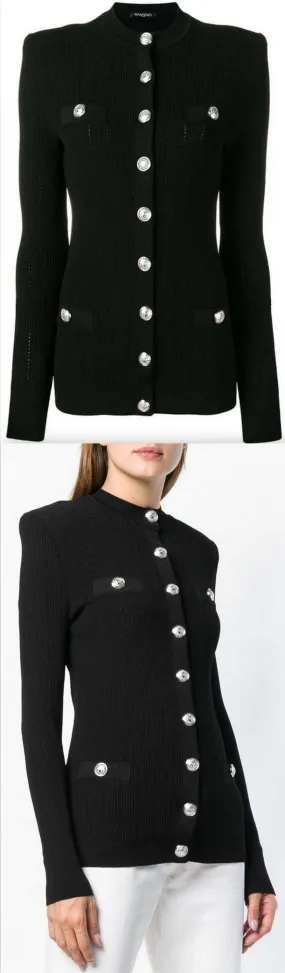 Button-Detail Cardigan, Black