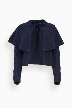 Caleb Cable Knit Long Sleeve Tie Front Cardigan in Navy