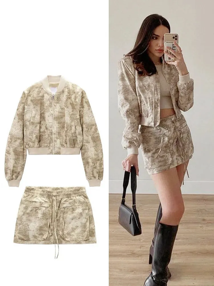 Camouflage Bomber Jacket & Utility Skirt 2 Piece Set