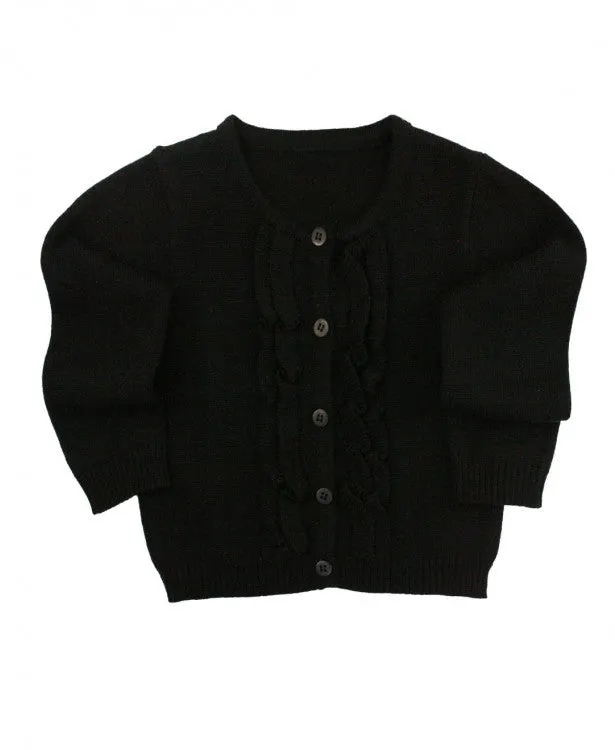 CARDIGAN SWEATER RUFFLE FRONT  BLACK