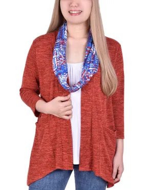 Cardigan With Inset And Detachable Printed Scarf