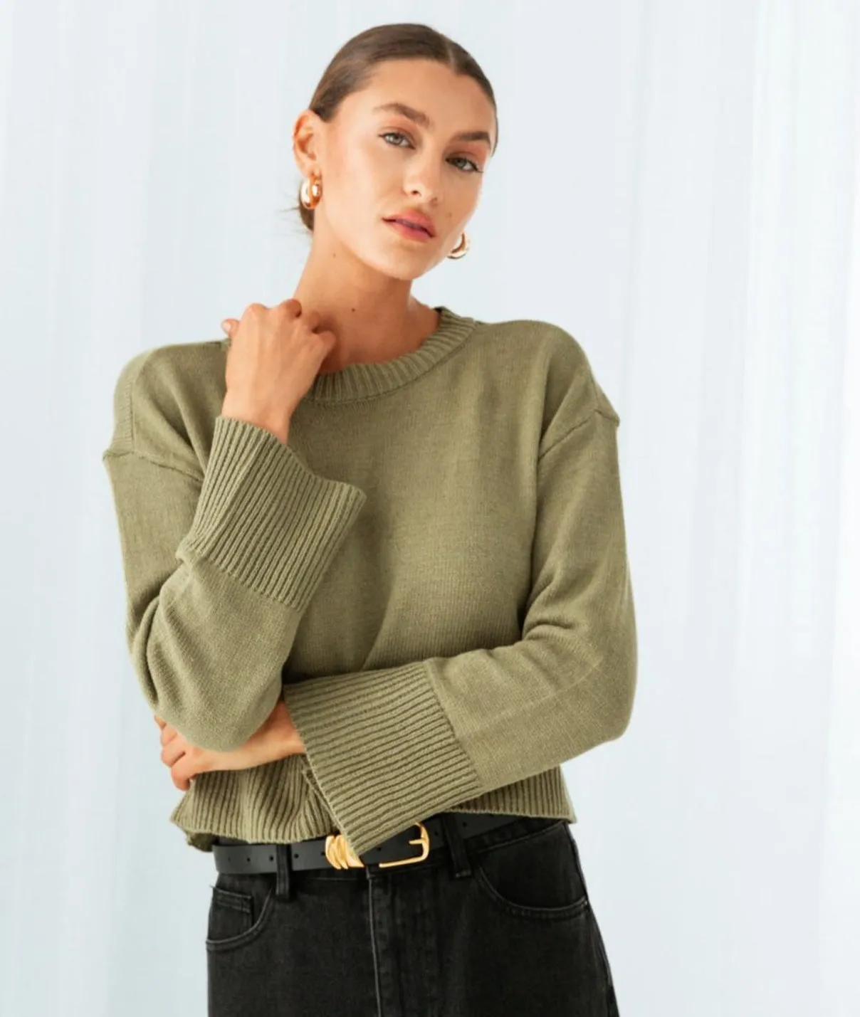 Cardinal Crop Khaki Knit Jumper