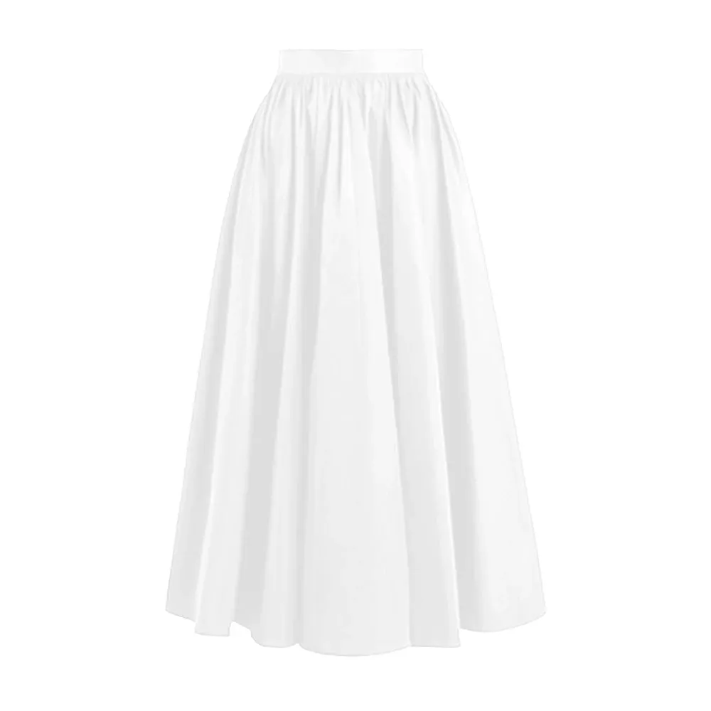 Casual Ruched Minimalist Solid Midi Skirt For Women High Waist A Line Solid Elegant Long Skirts Female Clothing