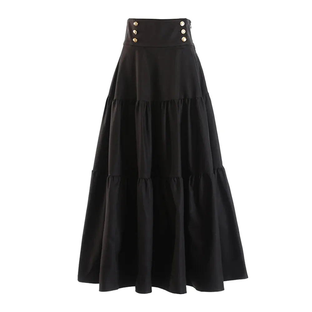 Casual Slim Midi Skirt For Women High Waist A Line Solid Minimalist Long Skirts Female Summer Clothing Fashion