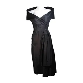 CEIL CHAPMAN  Black Cocktail Dress with Draped Detail Size Small