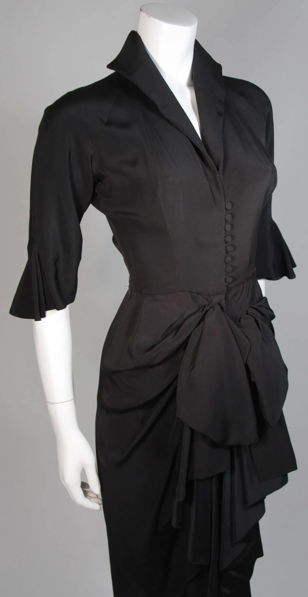 CEIL CHAPMAN Black Cocktail Gown with Bow Detail Size XS