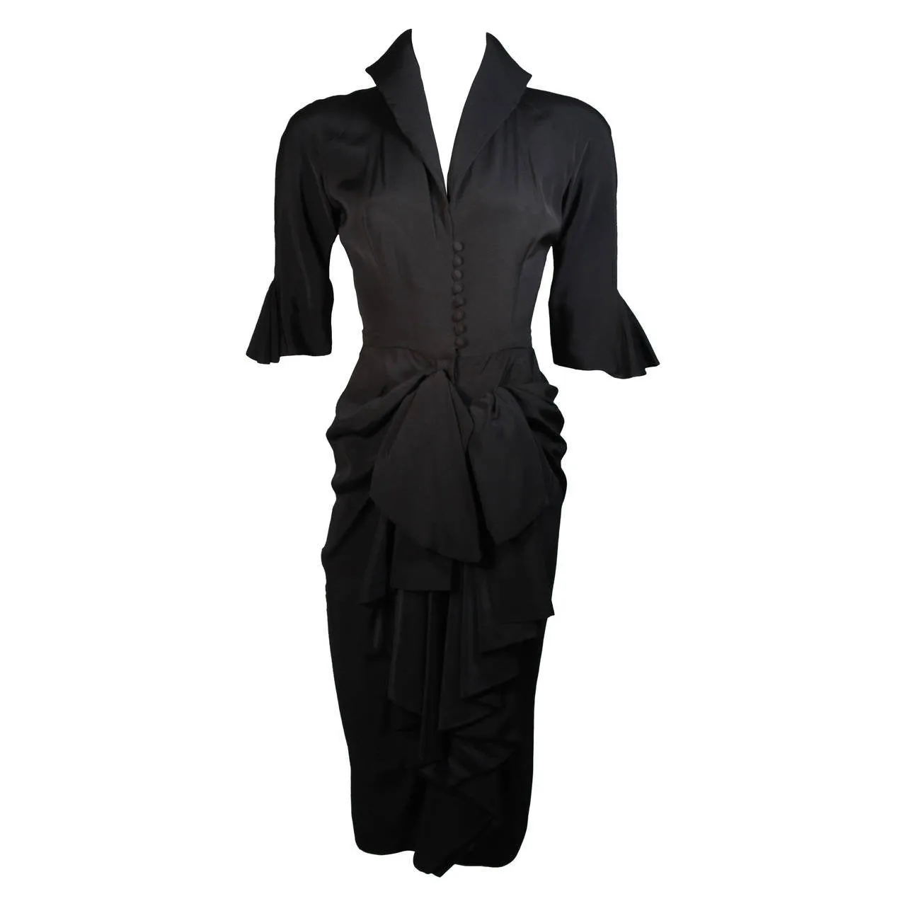 CEIL CHAPMAN Black Cocktail Gown with Bow Detail Size XS