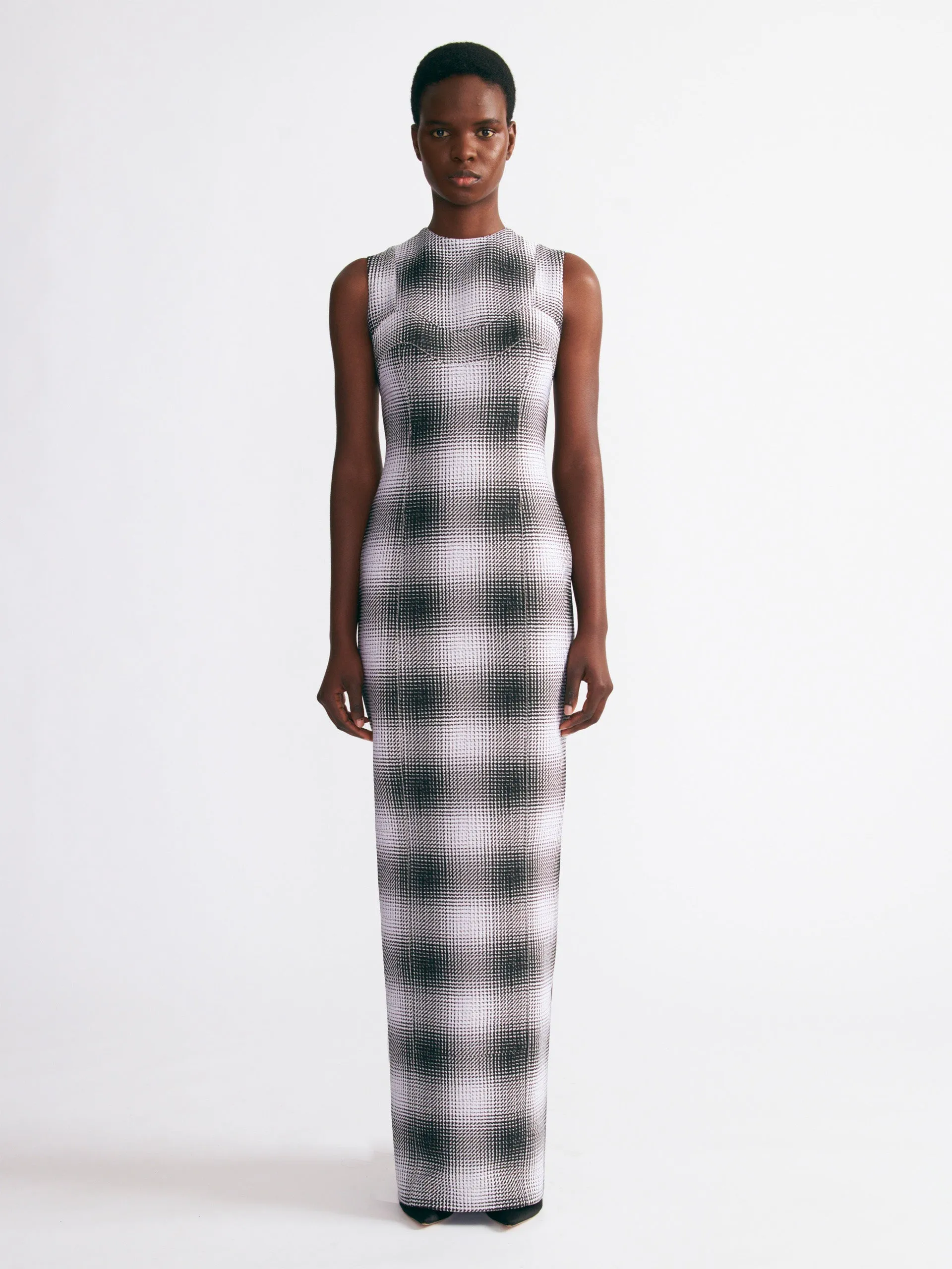 Celene dress in black and white checked cloque