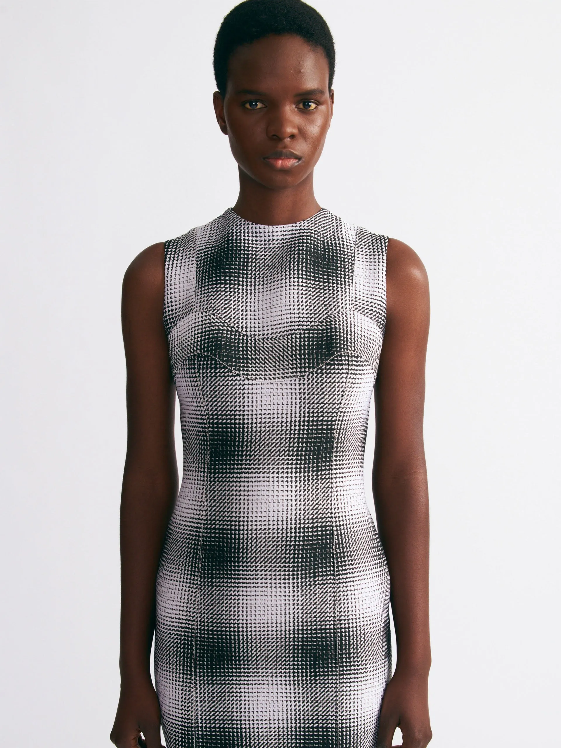 Celene dress in black and white checked cloque