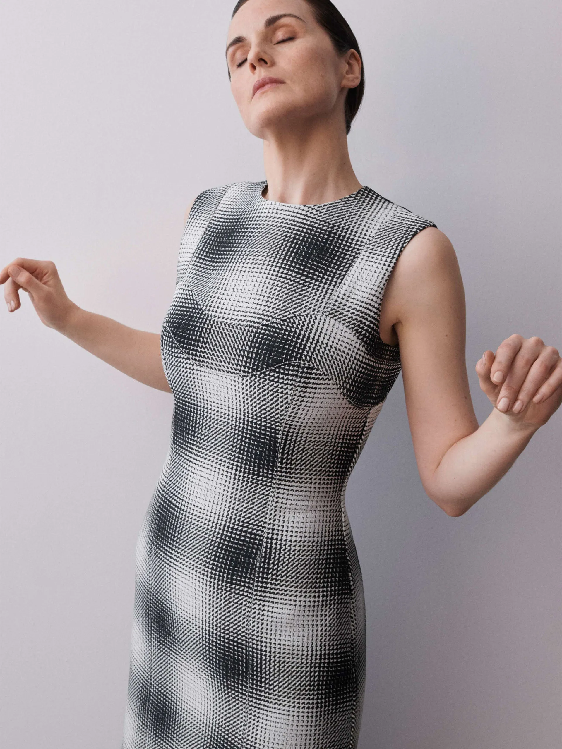 Celene dress in black and white checked cloque