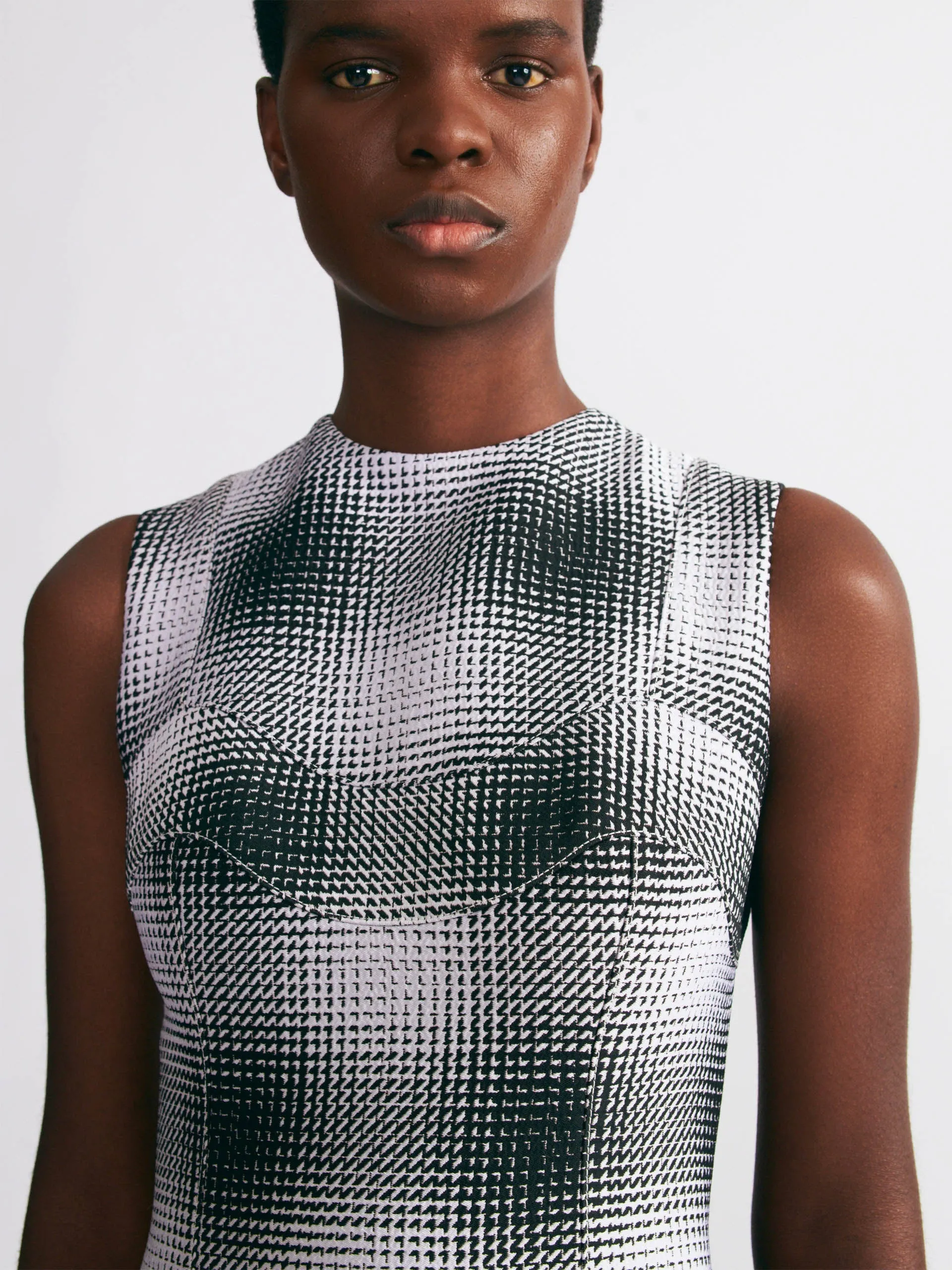 Celene dress in black and white checked cloque