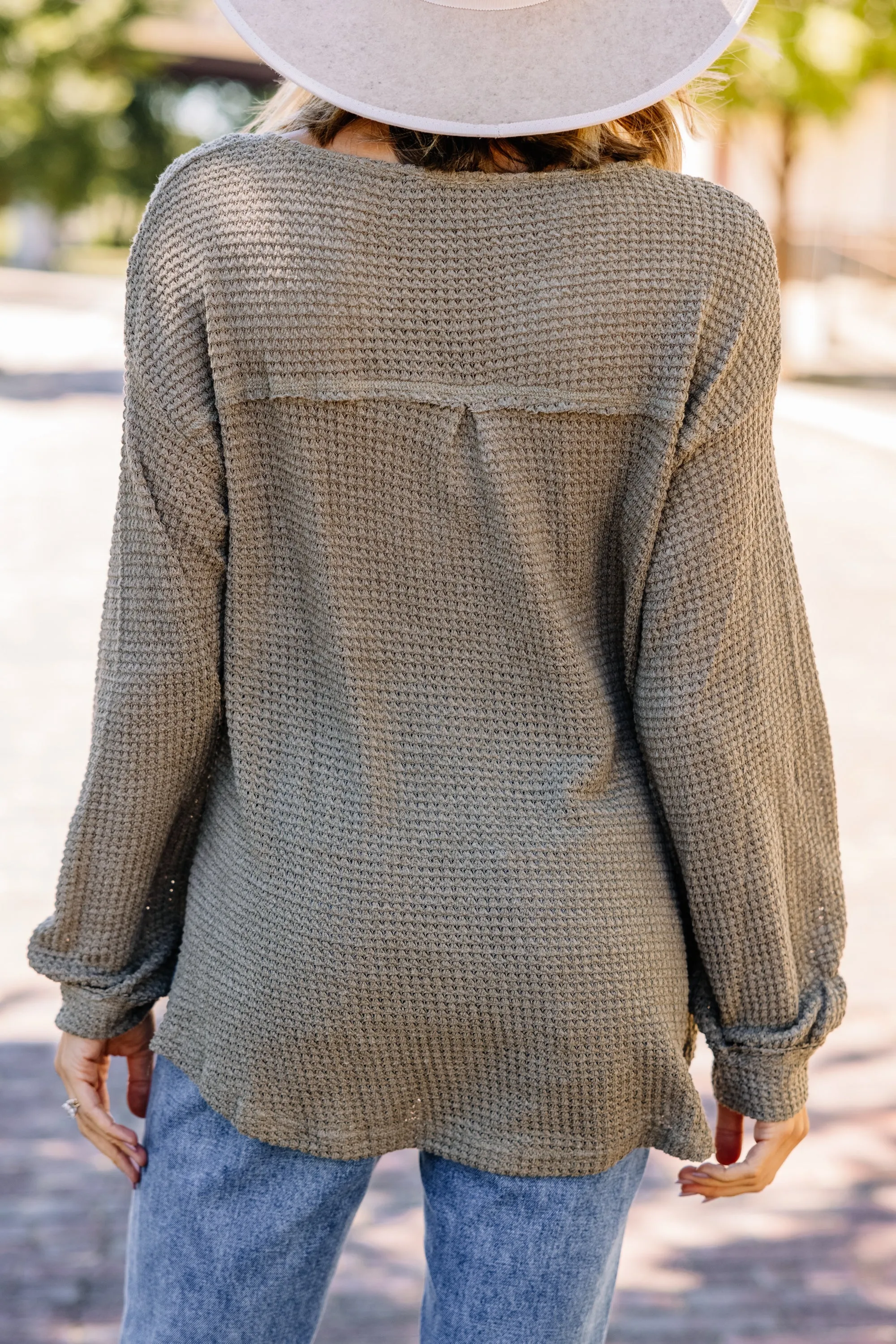 Check On You Olive Green Waffle Knit Top