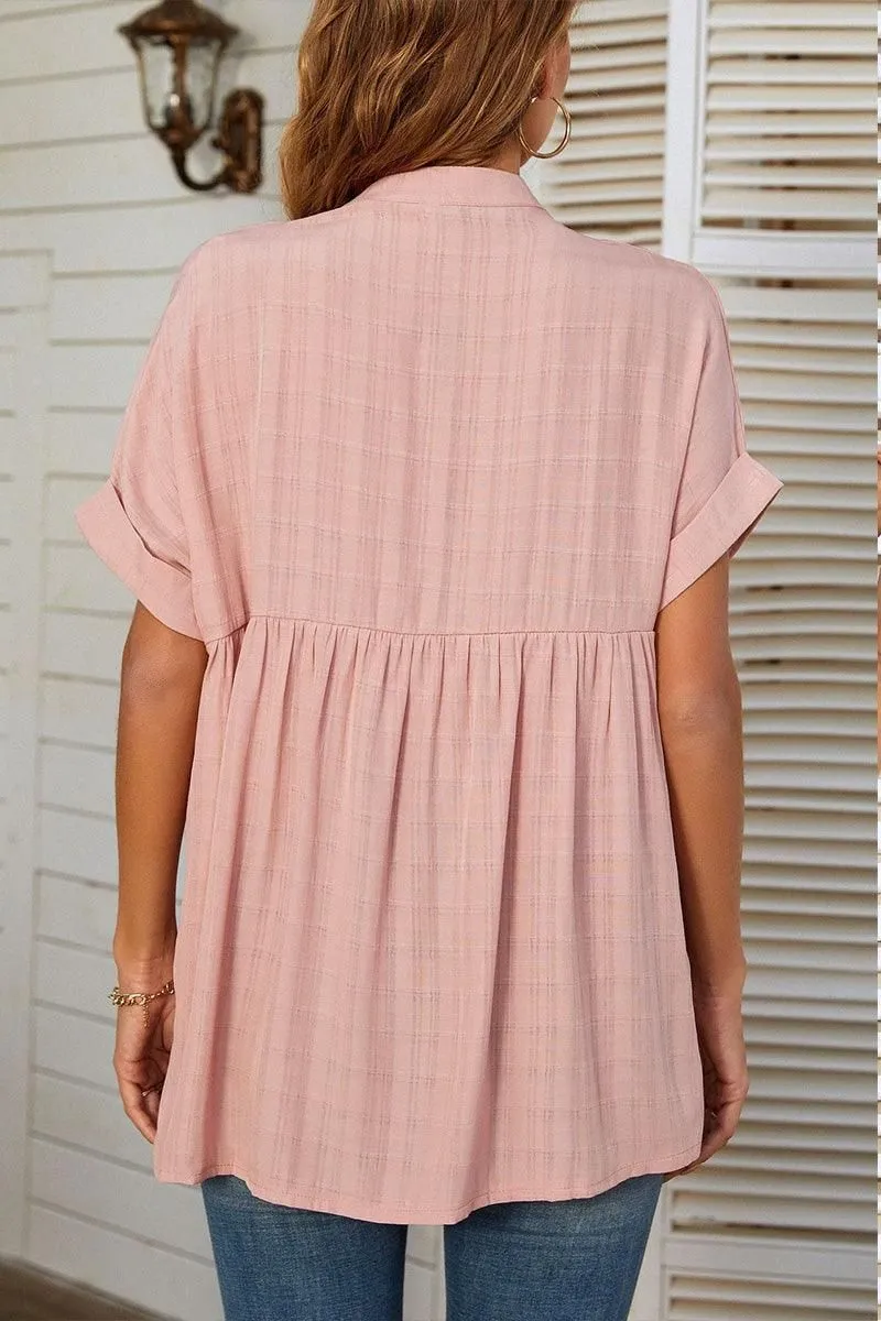 CHINESE COLLAR RUFFLED BACK LOOSE SHIRTS