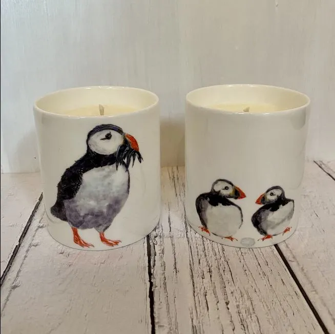 Chloe Gardner Puffin Hand Poured Ceramic Pot Candle