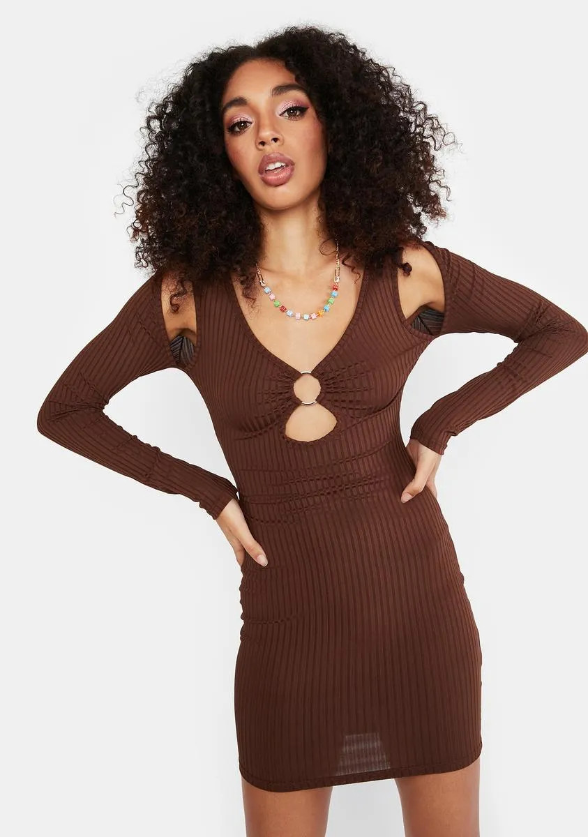 Coffee Save Tonight Ribbed Mini Dress