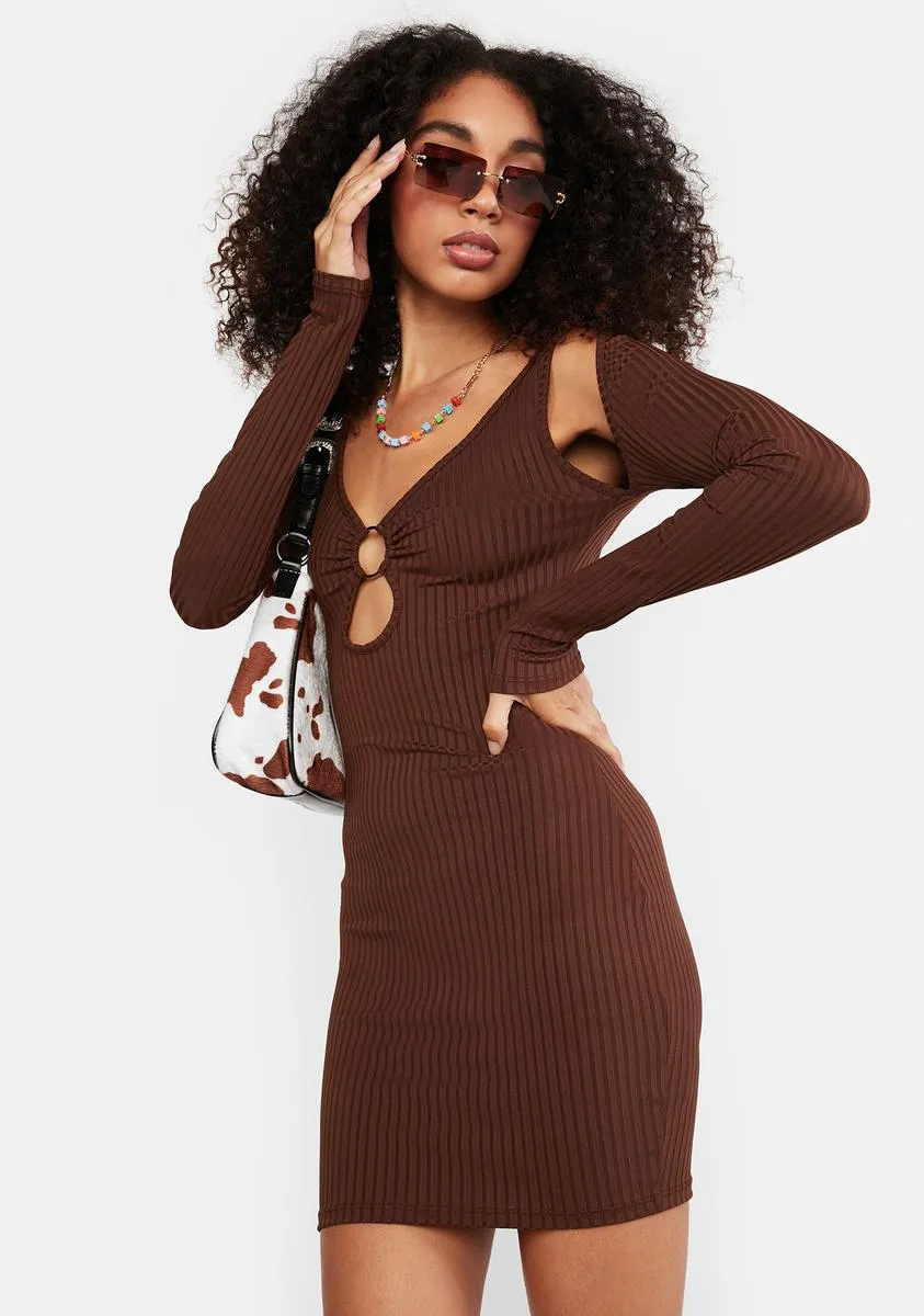 Coffee Save Tonight Ribbed Mini Dress