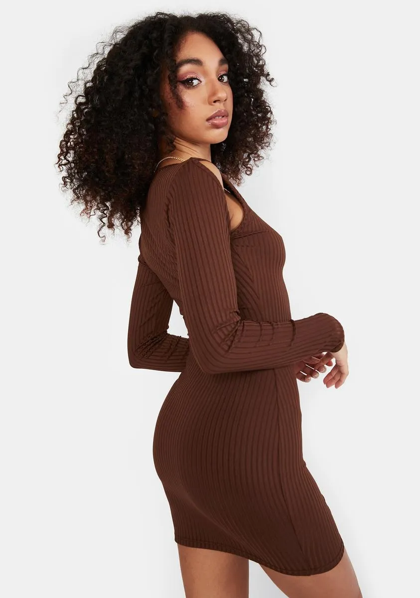 Coffee Save Tonight Ribbed Mini Dress