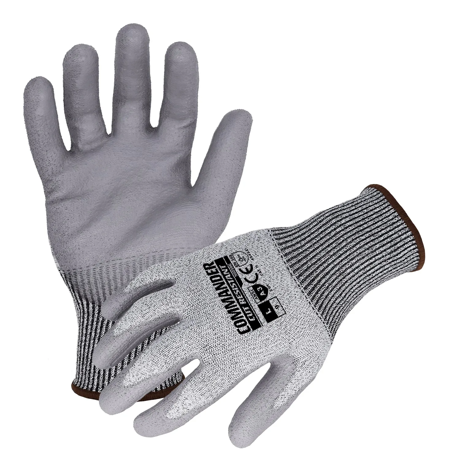 Commander(N10590) Cut Resistant Work Gloves, 13-Gauge Gray Seamless ANSI A3 Cut Resistant Gloves w/ Gray Polyurethane Palm/Finger Coating, X-Large, Case of 12 Pairs