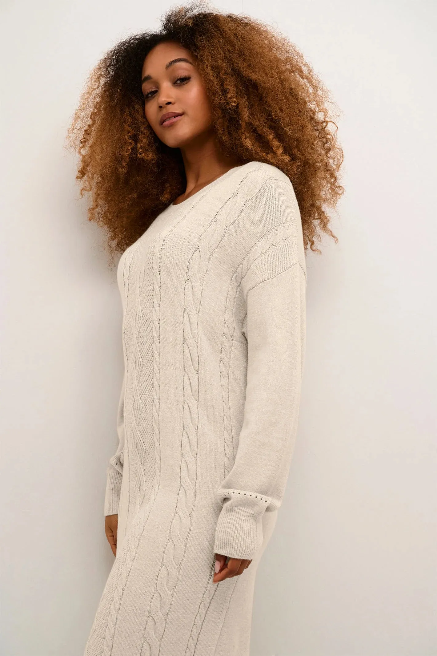 Cream Dela Cable Knit Dress | Oat Melange