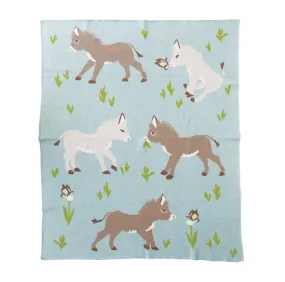 Creative Co-Op Cotton Knit Baby Blanket with Donkeys and Flowers