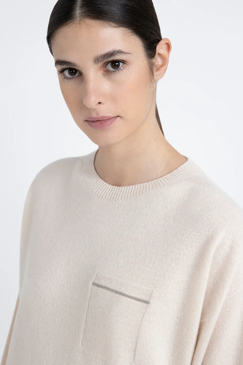 Crew neck sweater in pure cashmere and Lurex