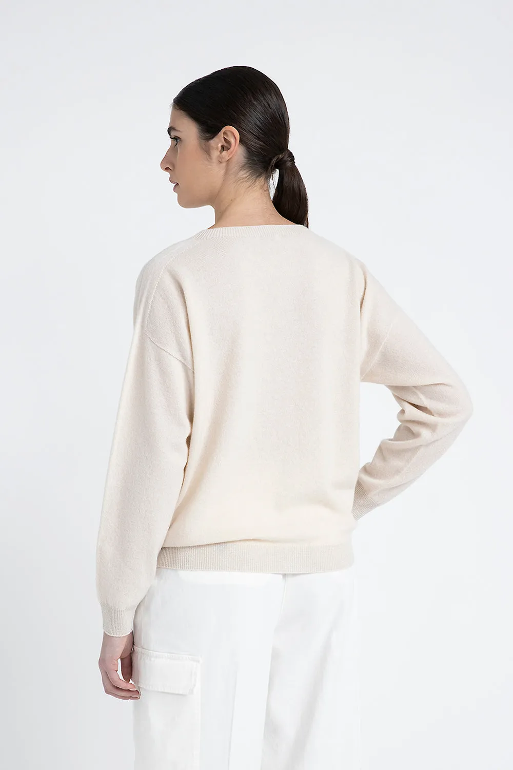 Crew neck sweater in pure cashmere and Lurex