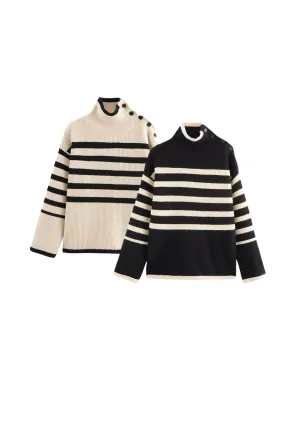 'Dagmar' High-Neck Striped Knit Sweater