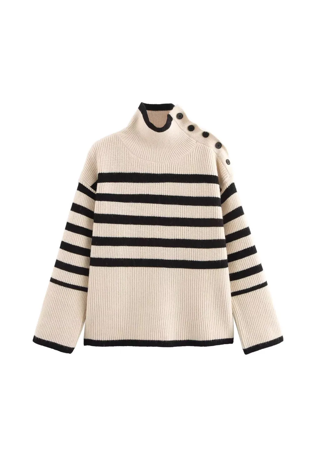 'Dagmar' High-Neck Striped Knit Sweater