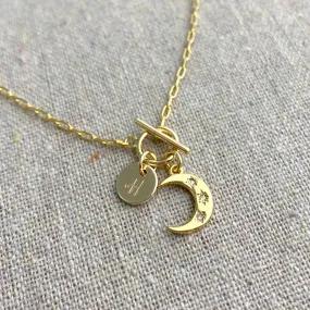 Dainty Crescent Initial Toggle Necklace