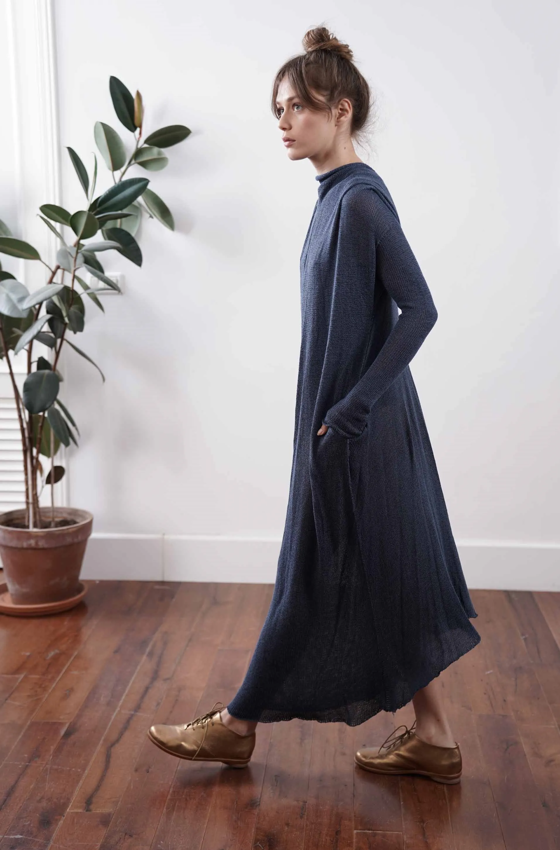 Dark blue navy Knit long Dress