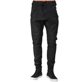 Dark Indigo Premium coated Knit Denim Jogger Jeans, Drop Crotch, Whiskering Wash