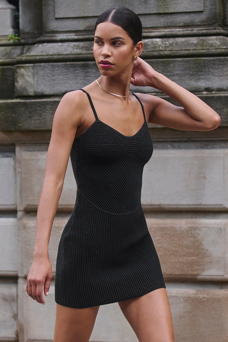 Denim Knit Mini Dress - Black/Anthracite